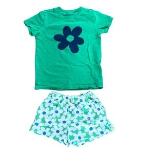 Primary‎ Kids Green Flower Print T Shirt Shorts Set Size 4-5